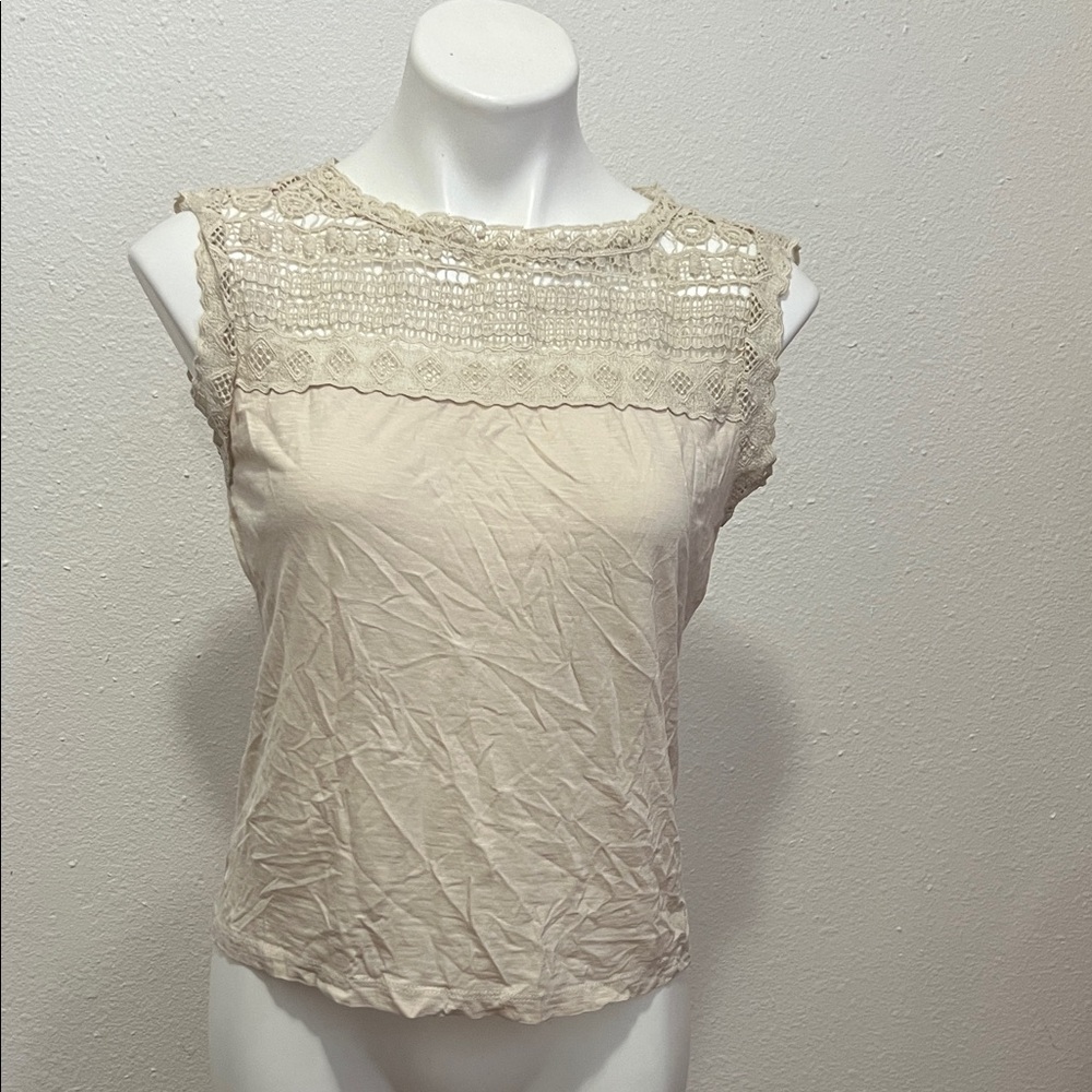 Ann Taylor LOFT Petite Cream Lace Shirt Sz SP